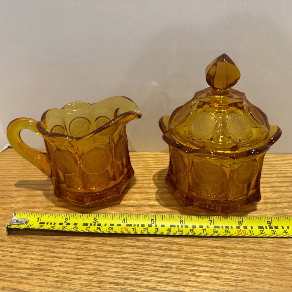 Fostoria Coin MCM federal Amber Glass Creamer and Sugar Set - Picture 6 of 8